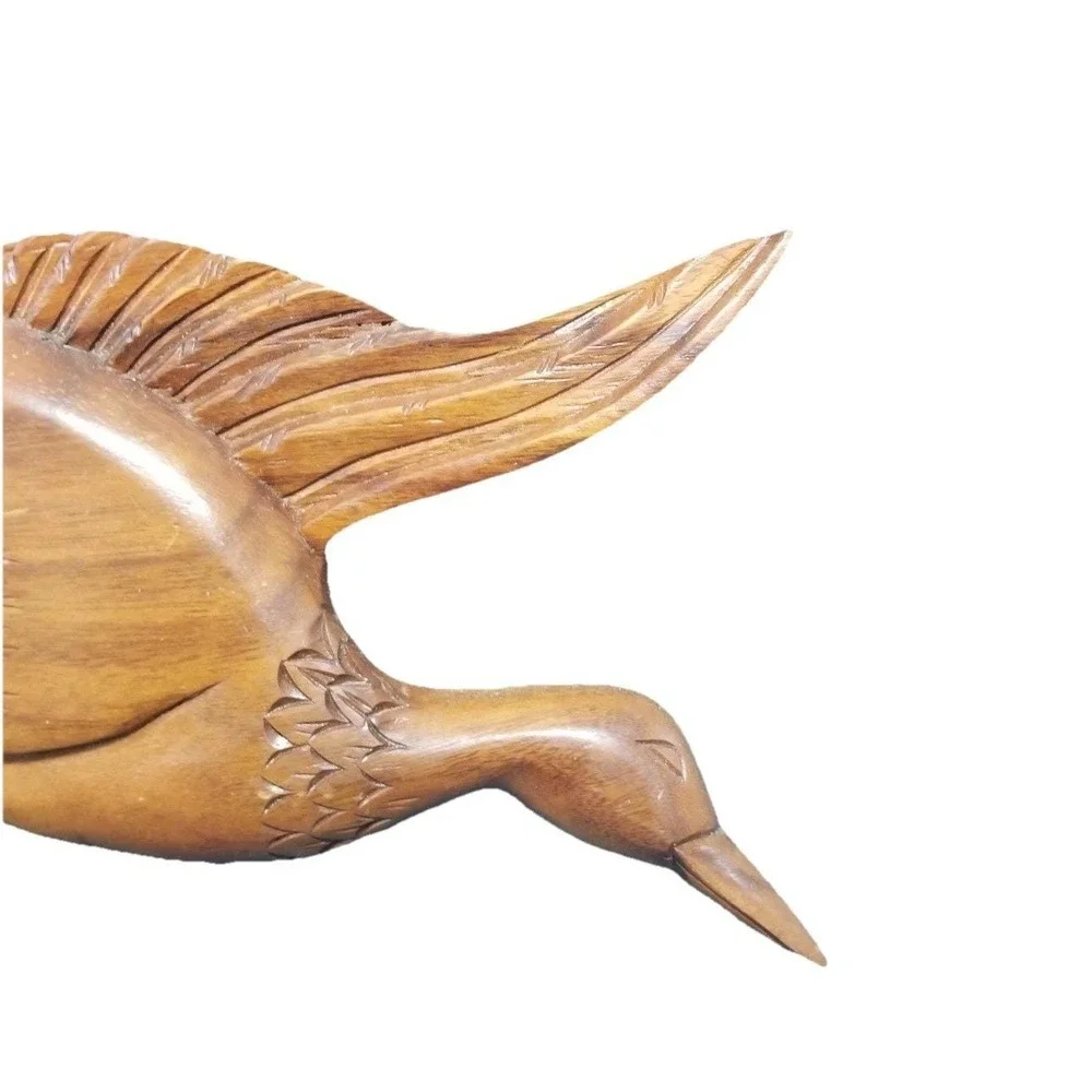 MCM Vtg Hand Carved Wood Flying Ducks Wall Art Set of 2 Mallards Philippines 16